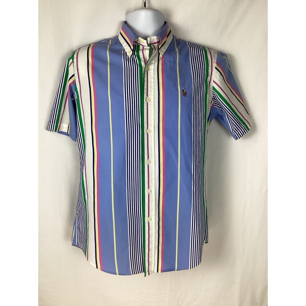 Ralph Lauren Polo Men's Small Multicolor Striped Button Down Short Sleeve Shirt